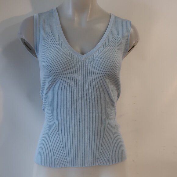 Womens Veronica Beard Sid Ice Blue Ribbed Sleeveless V-Neck Top XS - Picture 1 of 11